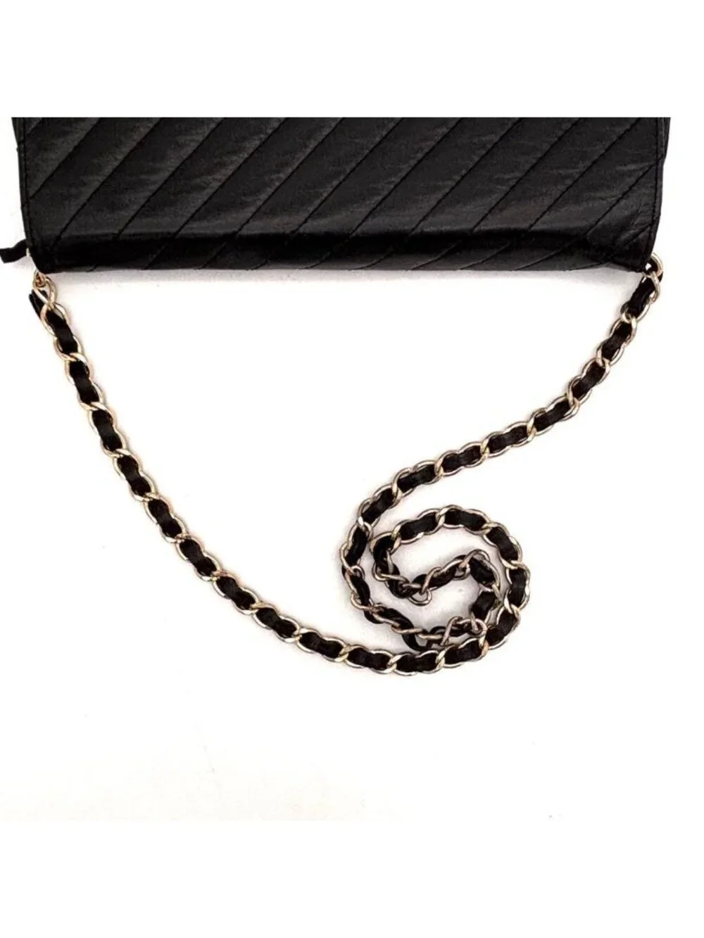 Chanel Mademoiselle Chain Shoulder Bag Black Leather Gold